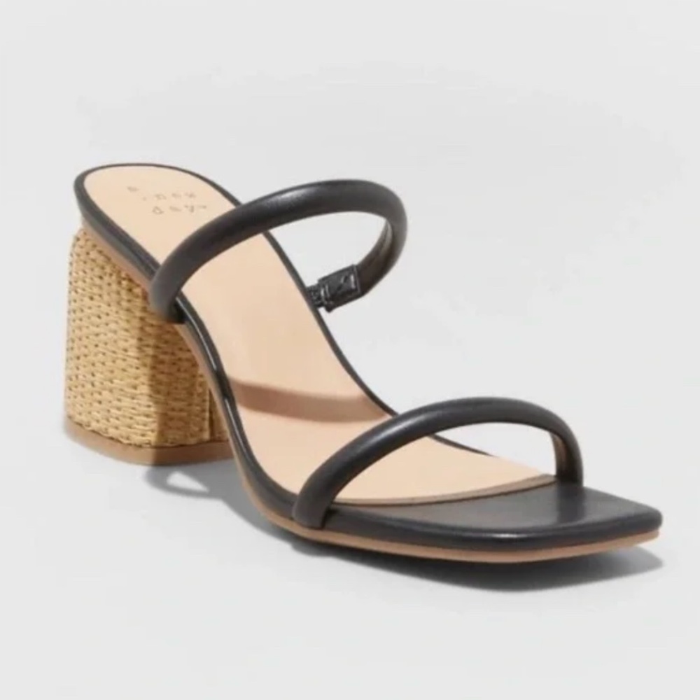 a new day Black Strappy Woven Block Heel Mule